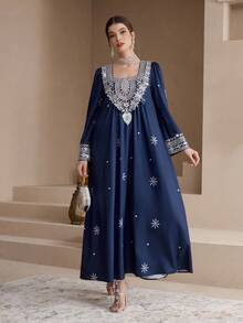Al Najma 女士优雅亮片刺绣阿拉伯长袍 - 彩色 - 查看 3