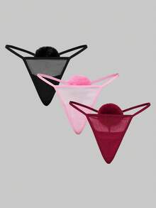 ROMWE Kawaii Bộ 3 chiếc quần lót dây mảnh hình đuôi thỏ gợi cảm có tua rua - Nhiều màu - Xem 2