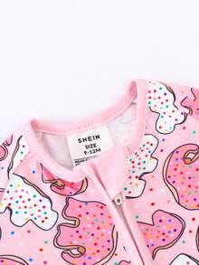 Newborn Baby Girls' Animal Cookie Digital Print Long Sleeve Double Zipper Front Footed Sleeper Romper
