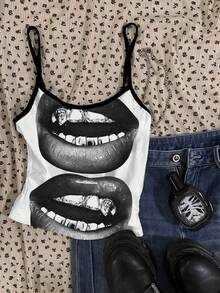 Attitoon 3pcs Casual Street Style Vintage Gothic Cross Skull Lip Print Pattern Women's Tank Tops, Versatile For Summer Spring Beach Outfit - Multicolor - View 3