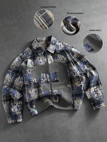 PAVTROS Men's Vintage Checkered Shirt,Baggy,Grunge,Long Sleeve Shirts,Streetwear Long Sleeve Boxy Zip-Front Shirt, Retro Reinterpretation, Classic Checkered And Distressed Pattern, Minimalist Numeric Accents, Striking And Modern, Fusion Of Contemporary And Vintage Styles, Suitable For Casual, Streetwear, Outdoor, Theme Parties, Fashion Outfits, Holiday Gifts, Boyfriend/Husband Gifts - Navy Blue - View 3