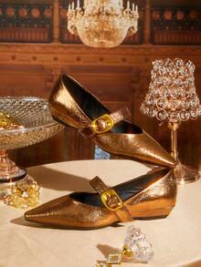 CUCCOO TILAWA Chaussures plates polyvalentes à bout pointu pour femmes - Bronze - Voir 1