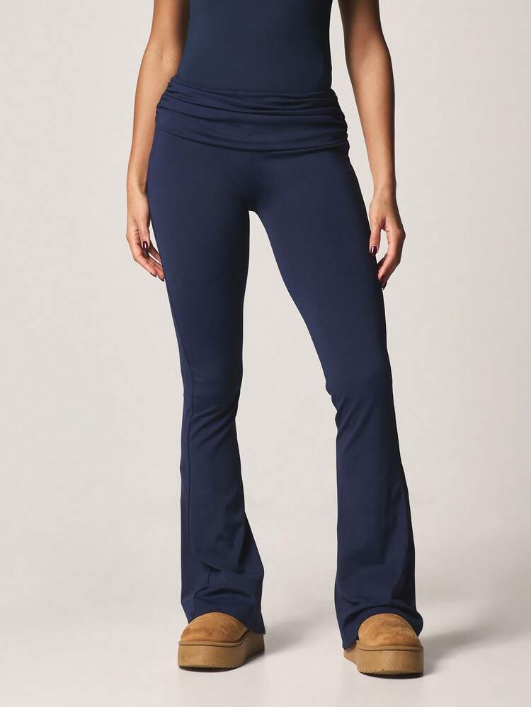 MISSGUIDED Fold Over High Waist Leggings With Flare Leg Bootcut Comfortable Stretch Pants For Casual Daily Wear Soft Touch Athletic Lounge Bottoms