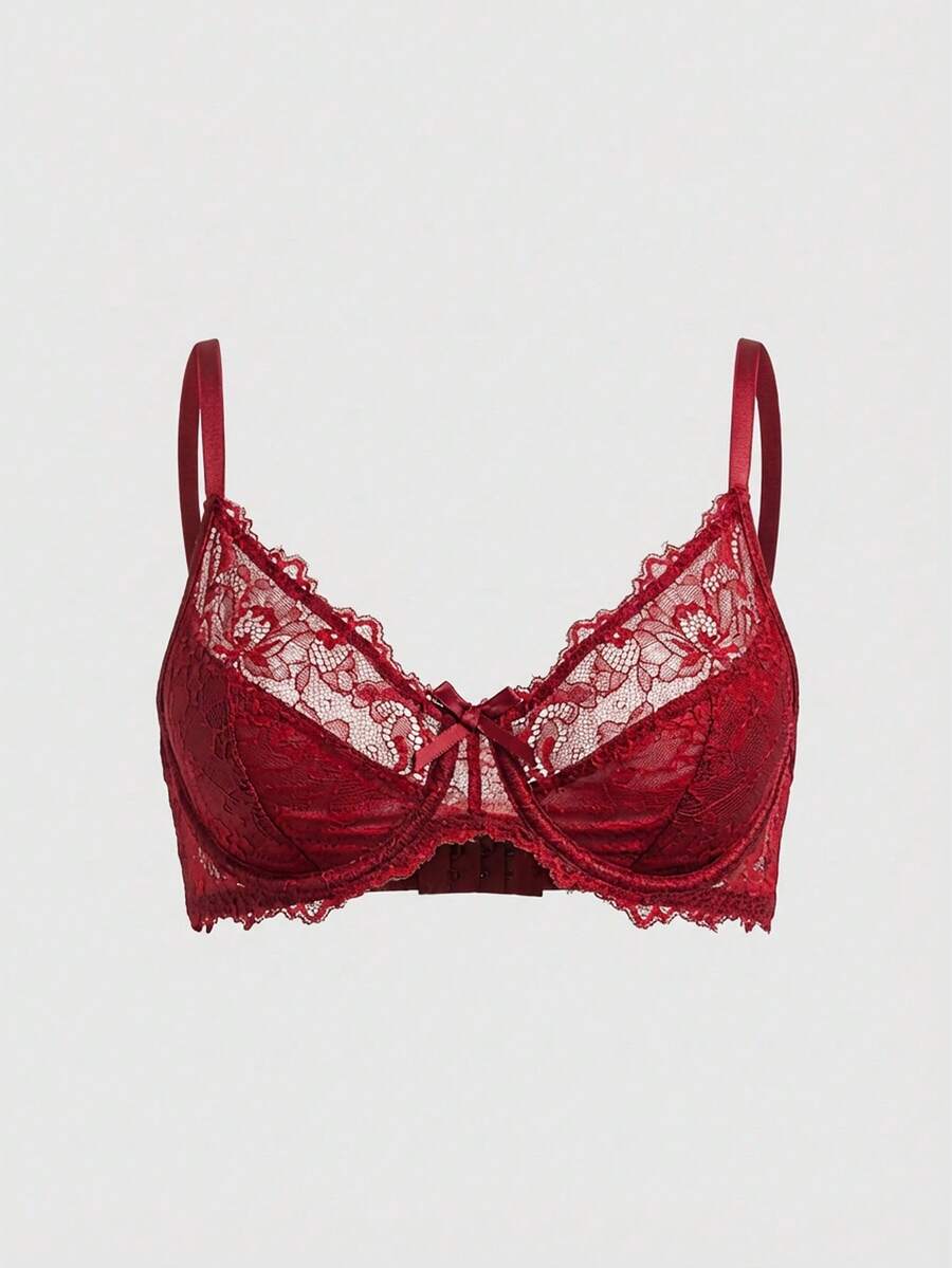 ROMWE Goth Women's Solid Color Lace Patchwork Sheer Underwire Camisole Top - Red - View 1