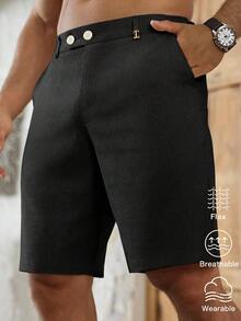 Manfinity RSRT Pantalones cortos casuales de lino recto color albaricoque para hombres Manfinity Nomadique - Negro - Ver 1