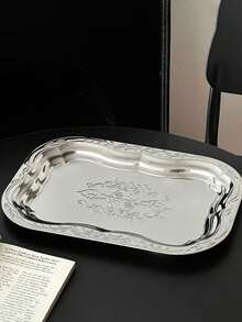 1 Piece Large Vintage Stainless Steel Tray With Elegant French Embossed Pattern High Quality Durable Cake Plate Serving Tray For Home Dining Tabletop Storage Decor Party Wedding Coffee House Essential Hot Item - Silver - View 11