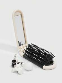 Bộ lược và gương gấp hình mèo dễ thương, kiểu dáng Y2K với họa tiết nốt nhạc và ngôi sao, lược nhỏ gọn tiện dụng cho mùa tựu trường, lược gương cầm tay tự làm. - Màu vàng nhạt - Xem 9