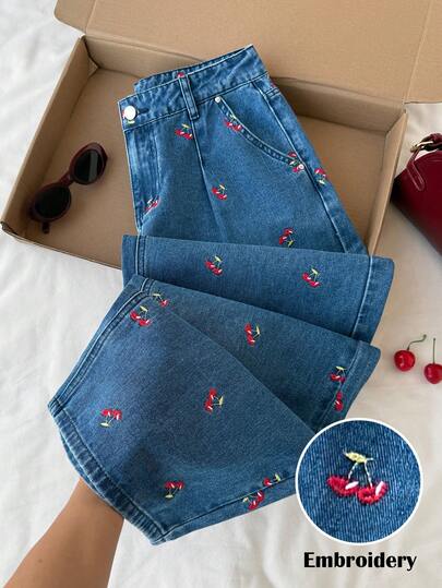 Comfortcana Jeans évasés à taille haute femme imprimé cerise, pantalon en jean décontracté et pour un port quotidien. Tenues décontractées femme, jeans décontractés pour femme, jeans graphiques, jeans rouges