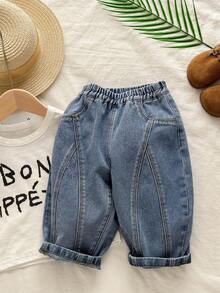LMoss Kids Quần jean denim màu xanh dương họa tiết cà rốt, kiểu dáng mới, thoải mái, mềm mại, dễ thương cho bé trai, thích hợp mặc hàng ngày vào mùa xuân/hè, đi biển, đi nghỉ mát, quần jean casual, quần jean in hình, quần jean cho bé 2 tuổi, quần jean mùa hè, quần jean casual. - Rửa trung bình - Xem 3