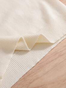 少女纯色高领长袖针织连衣裙，配腰带，休闲优雅街头风，淑女风，圣诞派对，适合秋冬季穿着 - 米色 - 查看 6