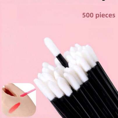 500PCS Disposable Lip Brush Set Portable Lipstick Applicator Makeup Brush Stick Hypoallergenic Precise Application Travel Kit Cosmetics Tool Sanitary Disposable Brush Clean