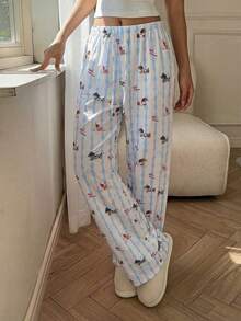 Aloruh 女士低腰长款海星印花裤，春夏款 - 淺藍色 - 查看 6