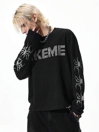 Street Life Camiseta de manga larga casual con cuello redondo y estampado para hombre