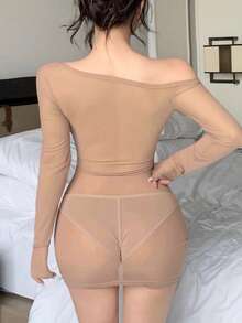 DAZY 透明网眼露肩性感睡裙，外出穿着