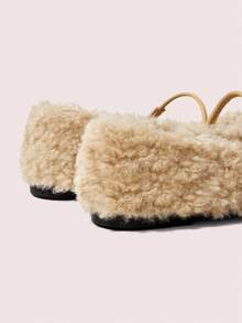 CUCCOO DOLLMOD Rhinestone Decor Plush Casual Comfortable Versatile Flat Shoes, Suitable For Daily Commute - Khaki - View 9