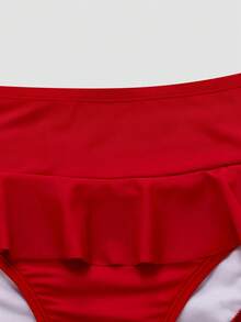 Sweetra New Plus Size Women Burgundy High Waist Ruffled Trim Bikini Two Pieces Swimwear - Red - View 3