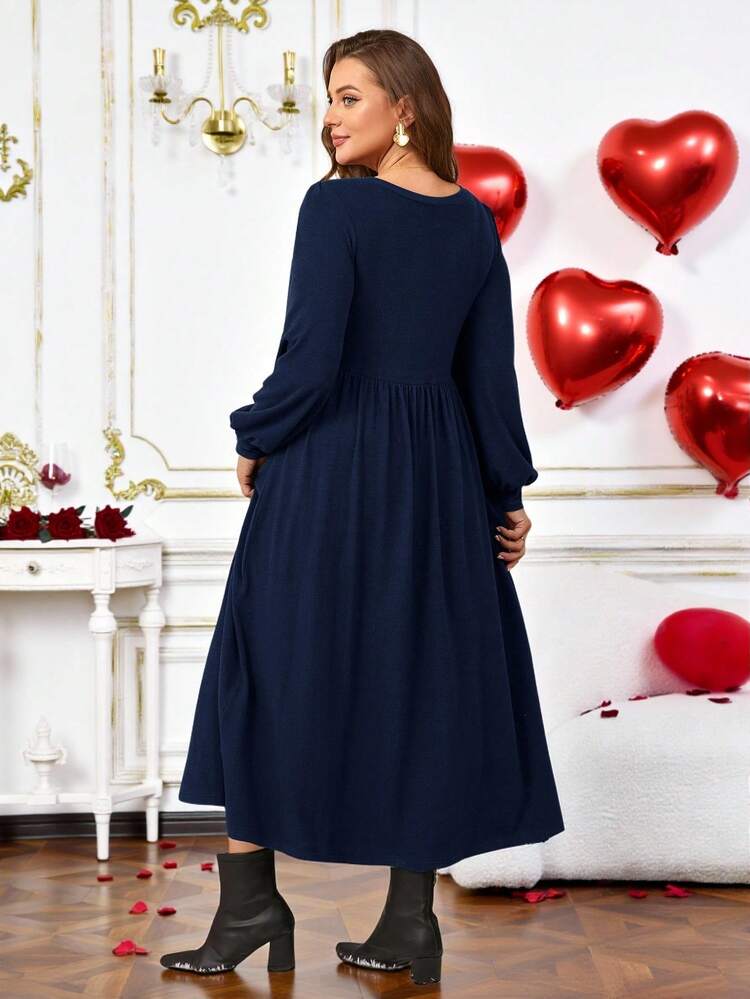 Plus Size Women's Solid Round Neck Long Sleeve Casual Textured Fleece Dress, Fall Winter Clothes For Women Winter Dress  Casual Dress For Women  Floral Dress  New Year Dress Women's New Year's Eve Dresses Christmas Party Dress Valentine's Day Elegant Dresses For Women Elegant Dresses Elegant Dress For Women Elegant Dress For Women Birthday Dress New Year Dress