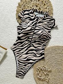 Swim SPRTY 1pc Zebra Print One-Piece Swimsuit For Women, Summer Surfing & Vacation Casual Swimwear - Multicolor - View 8