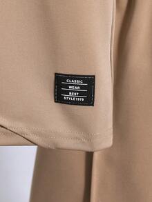 SHEIN Mirajuku 男童休闲短袖上衣和短裤两件套，加大码 - 卡其色 - 查看 4