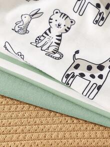 3pcs Newborn Baby Boy Cute Cartoon Striped Sleeveless Knit Romper Set, Summer - Mint Green - View 8