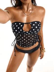 Oceva Women's White With Black Polka Dots Swimwear Two Pieces Sets,High Waist Bikini,Summer 90s Camisole Tank Top For Holiday,Beach Party,Boho Vacation Tops - Black and White - View 8