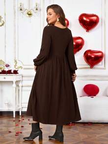 EMERY ROSE Robe décontractée en polaire texturée à col rond et manches longues pour femmes grandes tailles, automne - Tabac - Voir 2