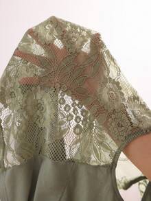 Slumberist Women's Green Lace Patchwork Sexy 2 Pieces Pajama Set Long Lingerie Sexy 2piece Nightgown Sage Green Pajama Set Sexy Lounge Sets For Women - Green - View 7