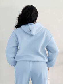 Alexandranx Summer Outfits Women's Simple Casual Solid Color Pullover Hooded Long Sleeve Hoodie Without Drawstring Oversize In Fall/Winter - Baby Blue - View 2