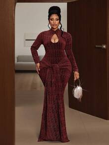 Maweii Plus Size Long Sleeve Hollow Out Sexy Fall/Winter Dress - Multicolor - View 4