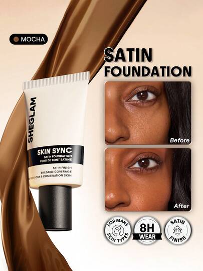SHEGLAM Skin Sync Satin Foundation-Mocha Brand Beauty Makeup Face Paint Cosmetic For Women Girls Perfect For Winter Ideal For Y2K Fancy Fashion Suitable For Birthday Gift Party Ready Best Color