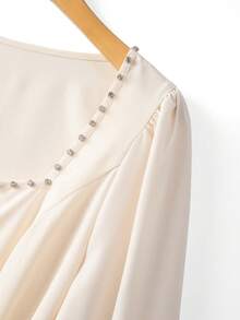 GlowEve CURVE Plus Size Rhinestone Embellished Bowknot Collar Blouse - Apricot - View 5