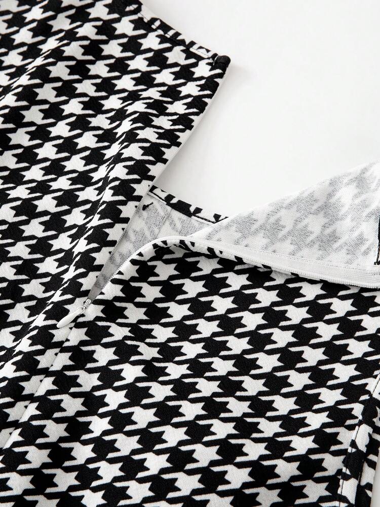 GlowEve CURVE 大码无袖优雅千鸟格纽扣连体裤，成熟通勤日常穿着，适合各种场合 - 黑與白 - 查看 6