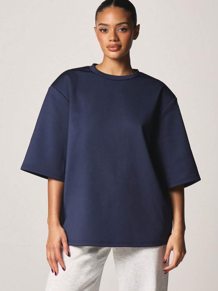 MISSGUIDED ドロップショルダー 半袖 クルーネック Tシャツ リラックスフィット ボックスシルエット