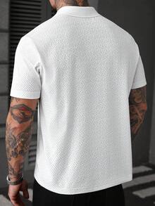 Manfinity Homme 男士休闲纯色纹理短袖 Polo 衫，夏季白色短袖 Polo 衫，男士高尔夫球衫，男士纹理 Polo 衫，白色 Polo 衫 - 白色 - 查看 2
