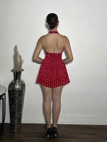 Andrea Bello Vestido de mujer sin mangas con estampado de lunares, con escote halter y espalda descubierta