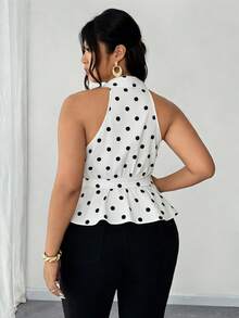 Elenzga Áo kiểu dáng chữ A thanh lịch dành cho nữ cỡ lớn, họa tiết chấm bi tương phản màu sắc, thích hợp cho buổi hẹn hò lãng mạn hoặc đi làm, phù hợp cho kỳ nghỉ và đi làm, mùa xuân/hè. - Đen và trắng - Xem 2