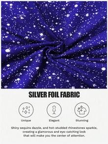 SHEIN Unity Plus Size Women Elegant Draped Neck Shiny Silver Foil Waist Ruched Fashionable Design Camisole Top, Spring/Summer New Arrival - Blue - View 6
