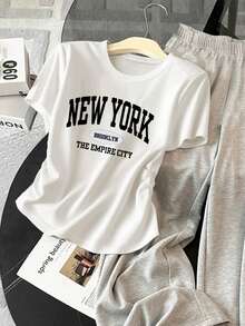 Resyla Women's Round Neck Short Sleeve Ruched New York Casual Summer 2 Pieces Set - Multicolor - View 4