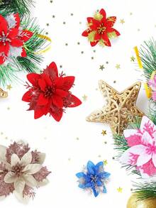 24 Artificial Flower Heads Sparkling Flowers Suitable For Home, Wedding, Party, Flower Garland DIY Holiday Decoration - Small Clover-red+Red 04 - View 5