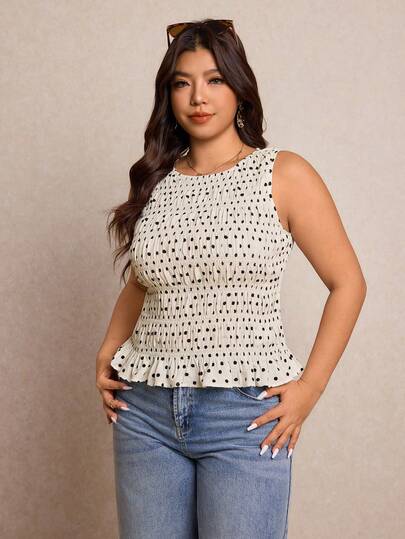 Elaquor Plusstorlek Sommar Casual Prickigt Mönster Slim Fit Camisole