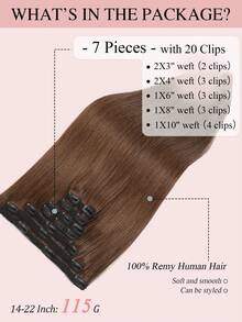 7 CÁI Với 20 Kẹp Tóc Thẳng Kẹp Trong Tóc Nối 100% Tóc Thật Màu 2# Nâu Nhạt 14-22 Inch 115G Kẹp Tóc Nối Vô Hình Sợi Đôi Remy Tóc Người Tự Nhiên Cho Phụ Nữ Bé Gái Sử Dụng Hàng Ngày - S4 - Xem 4