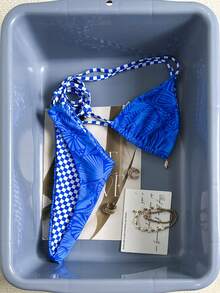 Swim Mod 2022 Spring/Summer Vacation Beach Blue Shell & Starfish Checkered Cute Bikini Set - Blue - View 8