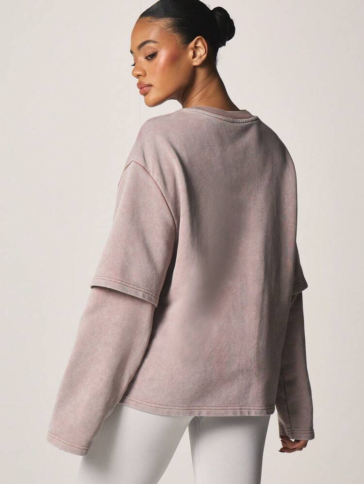MISSGUIDED Women's Long Sleeve Oversized Layered Sweatshirt With Dropped Shoulders And Ribbed Crew Neckline For Casual Fall Winter Wear