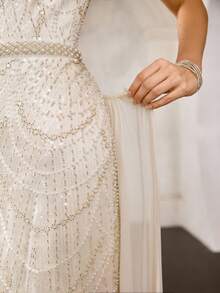 MOTF Soiréza WOMEN'S ROUND NECK SEQUIN EMBROIDERED LONG DRESS, FORMAL GOWN FOR PARTY AND BANQUET, SPRING/SUMMER