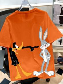 Looney Tunes X Manfinity Manfinity Joysei Men's Cartoon Print Round Neck Loose Casual Short Sleeve T-Shirt - Orange - View 2