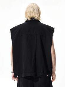 ROMWE MEN Street Life Spring/Summer Casual Graphic Men'S Fashion Commuter Rhinestone Denim Vest - Black - View 3