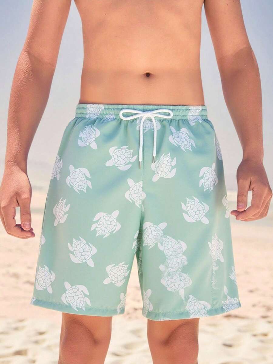 SHEIN Teen Boys Turtle Print Drawstring Waist Casual Swim Trunks, Woven Fabric For Holiday With Flamingo Boys Beachwear Teen Boy Dinosaur Swim Trunks Beach Shorts Mens Swim Trunk Beach Wear Summer Vacation Thermal Christmas Holiday Festival New Years Valentines Swim 
رمضان
عباياتabaya جلابياتjalabiya جلابيه Beach Shorts With Flamingo Boys Beach Shorts For Boys
