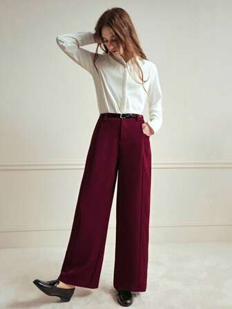 Écloséra High-Waisted Loose Fit Straight Leg Pants With Belt, Khaki, Versatile For Casual And Business Wear, Spring/Autumn