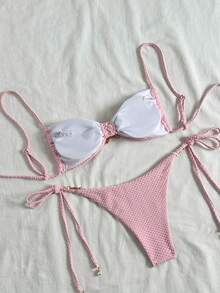 Swim Mod 女士新款海星性感泡泡图案度假沙滩比基尼两件套泳衣 - 粉色 - 查看 3