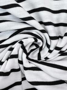 SHEIN 条纹极简短袖哺乳上衣 - 黑與白 - 查看 3